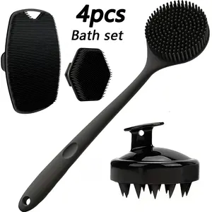 New Silicone Bath Brush Set, Includes Head Washing Brush, Long Handle Shower Brush, Face Cleaning Brush, Body Wash Brush, Exfoliating Bath Tool