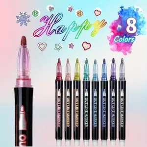Colorful Dual Line Contour Pens, Dreamy Glitter Metal Markers, Fluorescent Highlighter Pens for DIY Albums, Cards, Collages, Crafts, Drawing Markers
