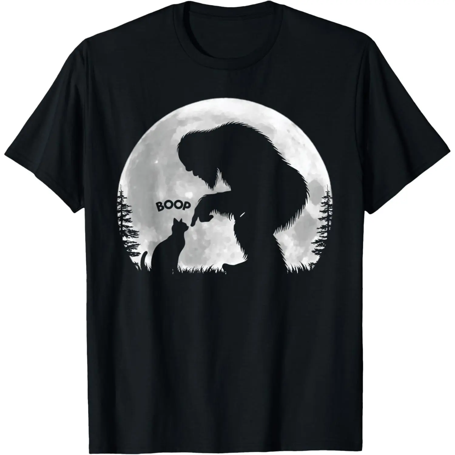 Fun Hand Boop Nose Bigfoot Sasquatch Cat Full Moon T-Shirt