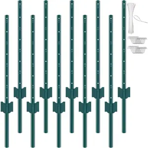 VEVOR 6 Feet Fence Post, 6 Pack U-Channel Heavy Duty Metal Fence Posts, Sturdy Steel Fence Stakes for Garden Yard, Lawn, Farms and Outdoor Wire Fencing, Green