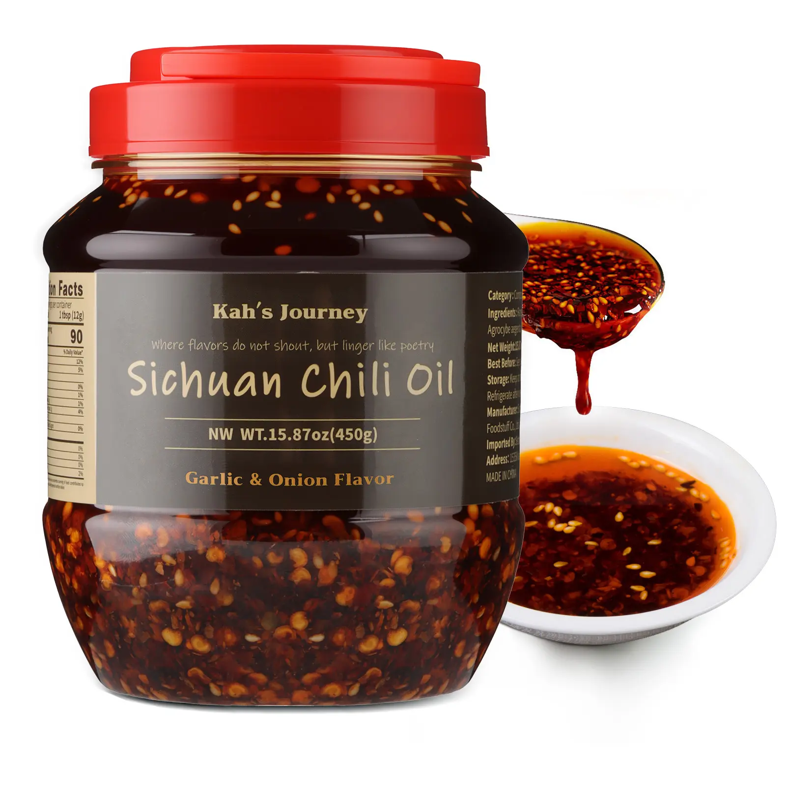 Szechuan Chili Oil Garlic & Onion Flavor 15.87 oz - Extra Cpicy Chili Crisp with Crunchy Garlic & Onion