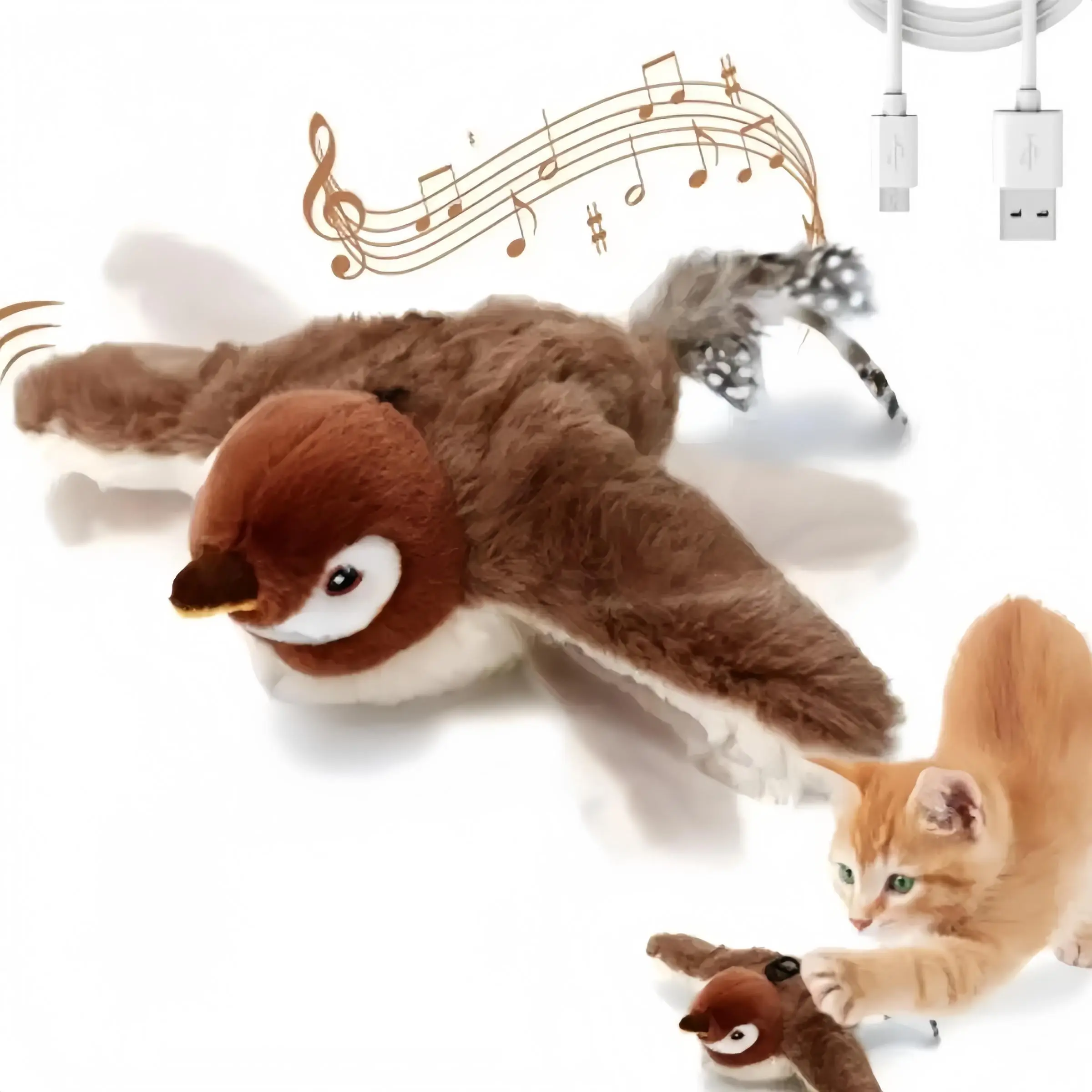 Interactive Calling Bird Cat Toy, USB Rechargeable Flying Interactive Flapping Chirping Bird Cat Toy, Suitable for Indoor Adult Boring Cats