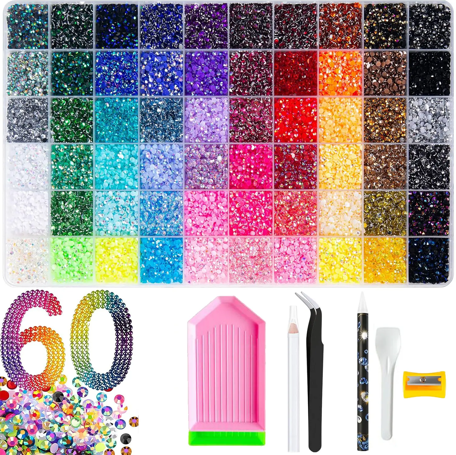 48000Pcs 3mm Flat Back Jelly Rhinestones, 60Colors Sparkling DIY Craft Kit for Nails, Shoes & Diamond Painting, Ideal Creative Gift for Her, Essential Home Decor for Class of 2026 Graduation, Summer & Back to School