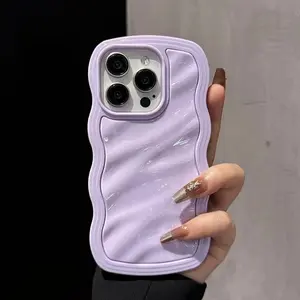 Luxury Wavy pattern Candy Phone Case For iPhone 11 12 13 14 15 16 Pro Max Shockproof Silicone Bumper Cover Screen Protector Protection Protective Casing Cellphone Smartphone Beige