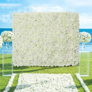 White Floral Wall Backdrop 24 Packs 15x15 Inches 3D Artificial Silk Flower Panels for Wedding Anniversary Party Decorations Eco-Friendly Rose Design Ceremony