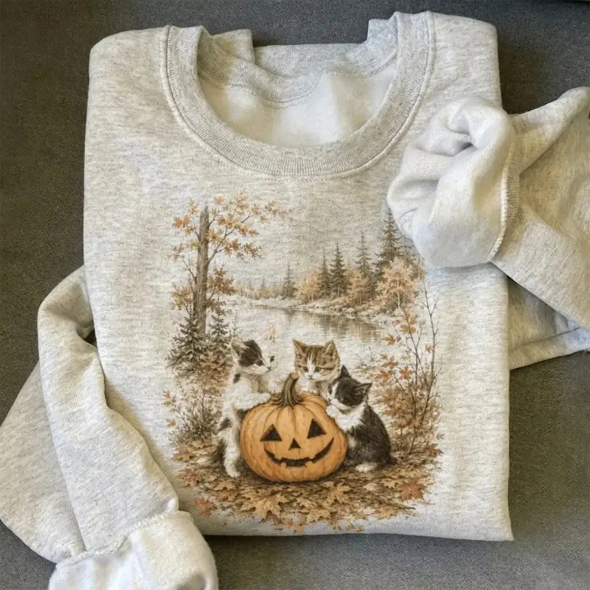 Halloween Cat Pumpkin Sweatshirt, Cute Fall Graphic Pullover, Cozy Halloween Shirt, Cat Lover Gift