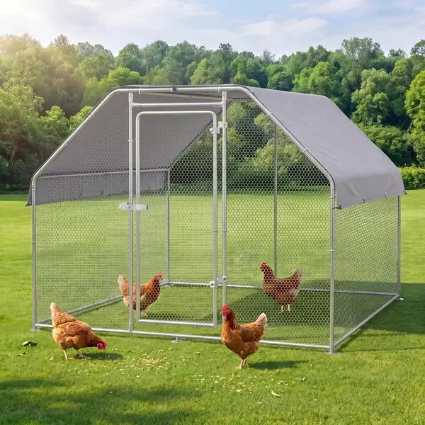 Garvee Large Metal Chicken Coop, Walk-In Poultry Cage with Waterproof Cover for Backyard Farm Use 9.84' × 6.56' × 6.56'