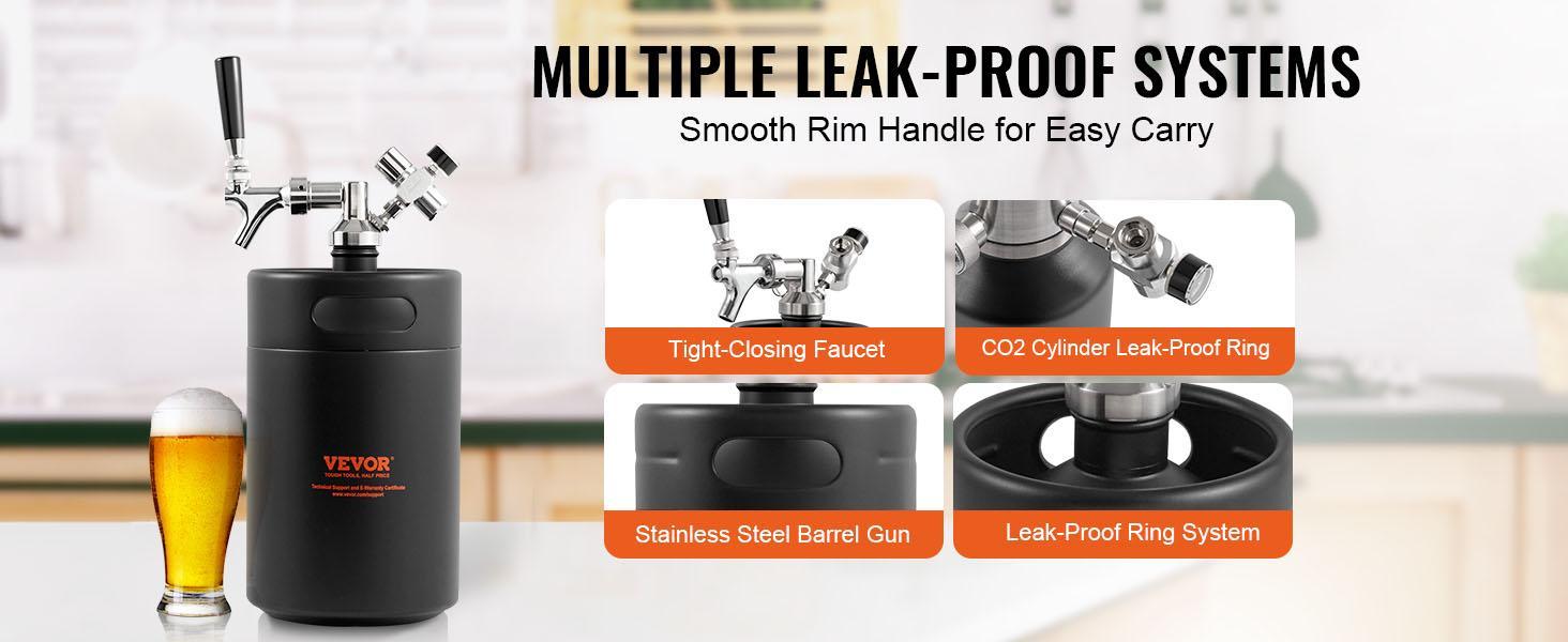 VEVOR Beer Growler Tap System, 170Oz 5L Mini Keg, 304 Stainless Steel Pressurized Beer Growler, Keg Growler with Pressure Display, CO2 Regulator Faucet, Leak-Proof Ring For Draft, Homebrew, Craft Beer