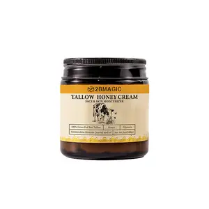 2BMagic Tallow Honey Cream 100g - Deep Moisturizing Hydration 100% Grass-Fed Organic Face & Body Lotion with Glycerin & Jojoba Oil for Hydrated Skin Care - Unscented Nourishing Radiant Sensitive Daily Lightweight - Moisture