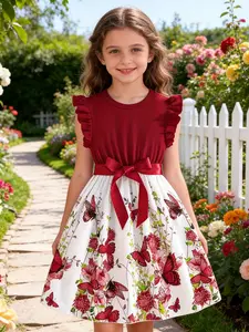 New Style Flared Dress - Elegant And Casual Red Butterfly Flower Print Birthday Dress. Soft And Ethereal. #Girls' Dress Outfit #Princess Dress #Children's Clothing #Mom's Good Stuff Sharing #Spring Trip Outfit