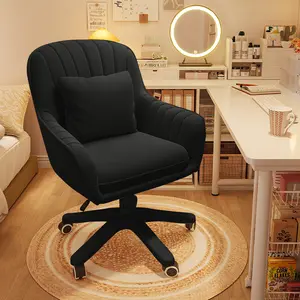 【Black Friday】Cute Petal Desk Chai Home Office Chair Computer Chair with Mid-Back Upholstered Modern Tufted Computer Task Chair Swivel Height Adjustable Velvet Accent Chair