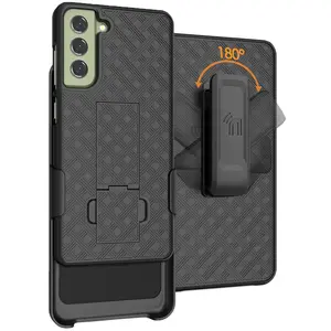 Case with Clip for Samsung Galaxy S21 FE (Fan Edition), Nakedcellphone Slim Hard Shell Phone Cover with Kickstand and [Rotating/Ratchet] Belt Hip Holster Combination