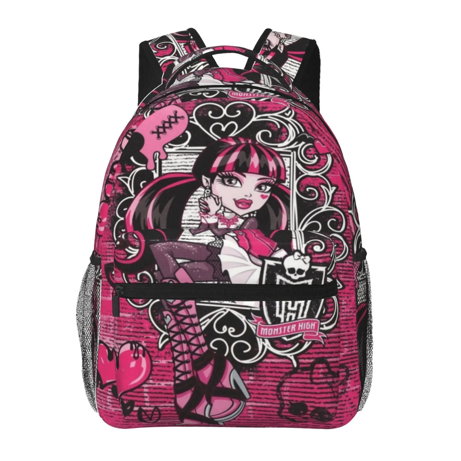 Back-to-school gifts Monster High All Over Print Large Capacity Travel Backpack for Daily Commute Outdoor Camping Business, Cartoon Casual Merch Laptop Daypack School Bag for Women Men & Gift Giving