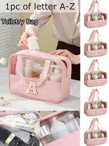 Fashionable Letter A-Z Print Wash Bag, Waterproof Zipper Closure, Handheld Design, Cosmetic Pouch, Makeup Storage Bag, Makeup Organizer Pouch, Ideal for Dormitory Cosmetics Storage