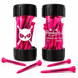 PandaMan-Bamboo Golf Tees for Drivers - 3 1/4 Inch 20 Pack - Premium Tube Storage - Black or Pink