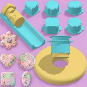 5 PCS Cake Pop Mold Set with 7.87-inch Tray, Heart Square Cloud Oval Round 3D Printed Cake Pop Cutter and Pusher, Baking Molds for Home Baking, Birthday Parties, Wedding Desserts