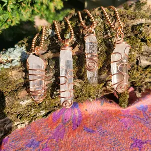 Quartz Necklace for Girls and Women • Copper Wire Wrapped • Pure Copper • Natural Healing Crystal Jewelry for Anniversary, Birthday, Daily Wear