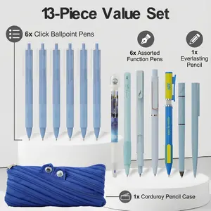 Rarler 13 PCS Smart Pen Set with Monster Pencil Case 8 Unique Types 1 Twist 1 Everlasting 1 Grip 1 Click 1 Retractable 1 Agile 1 Erasable Gel 6 0.5mm Ballpoint Pens for School Study Exams