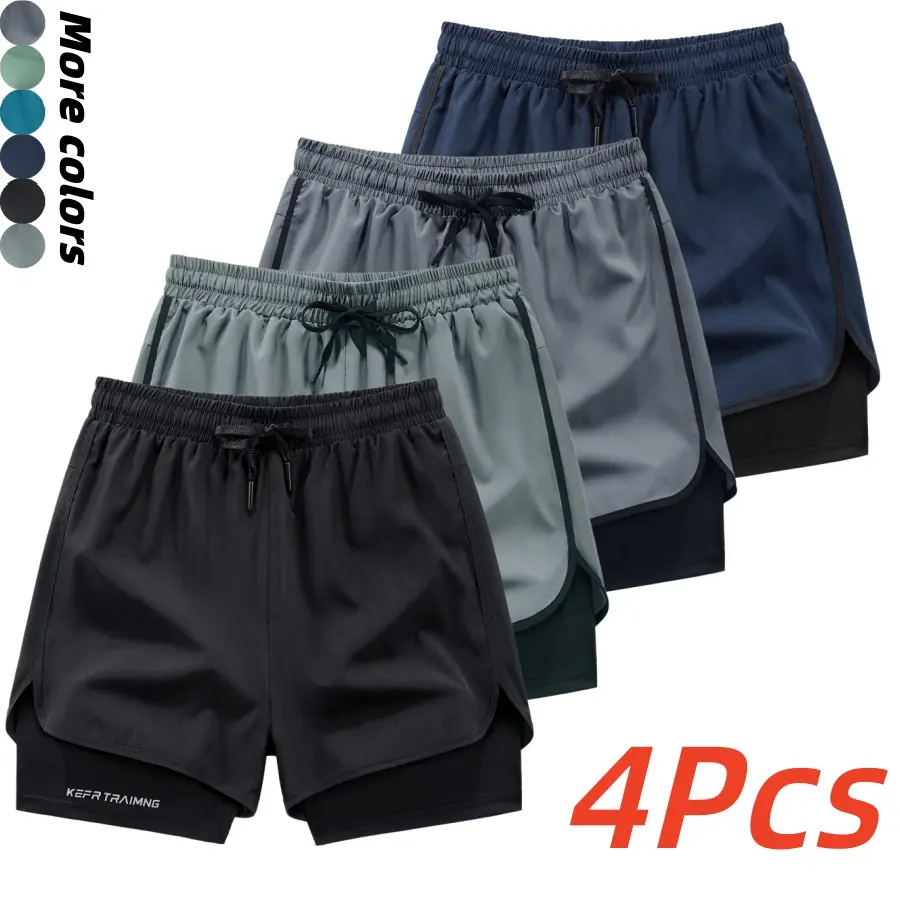 4-Pack Men’s Athletic Shorts, Solid Spandex Stretch Workout Running Shorts with Built-In Inner Liner and Hidden Pockets for Everyday Fitness Activities