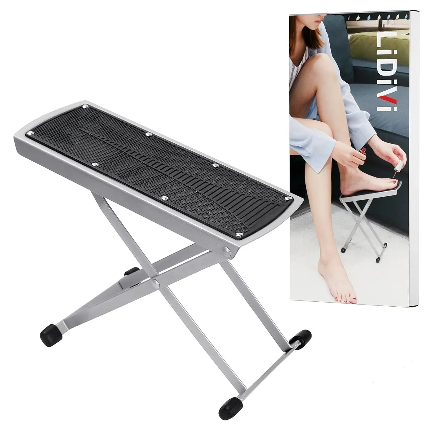 Pedicure Foot Rest, Non-Slip Foot Stand with Toe Separator, Black | 6 Heights Adjustable Foot Stool for Pedicure and Salon Use, Easy at Home, No More Bending or Stretching, Beauty Pedicure Kit