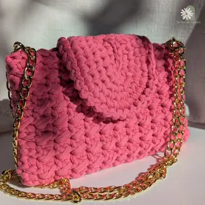 Luxury Handcrafted Chunky Crochet Bag Hand Woven Clutch Tshirt Yarn Crossbody Bag Boho Small Crochet Customizable Bag Gift For Her