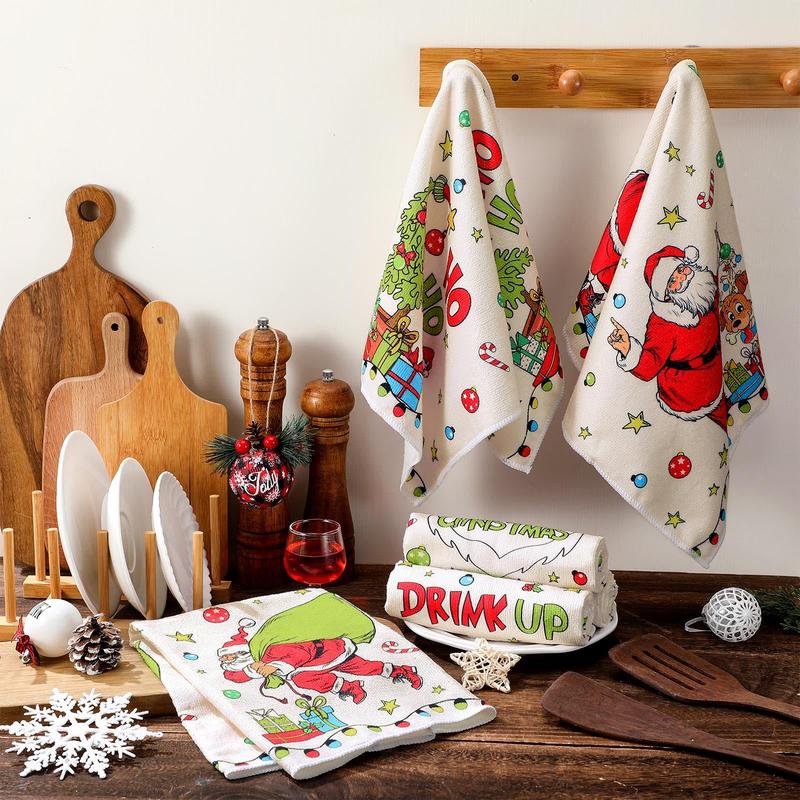 Christmas Clearance Sale Santa Claus 6 Pcs Whoville Christmas Kitchen Towels Feeling Joyous Kitchen Christmas Decor Santa Motifs Xmas Gift Absorbent Dishcloths Kitchen Cleaning Hand Towel Tea Towels Holiday Party Farmhouse Housewarming Bathroom Home Decor