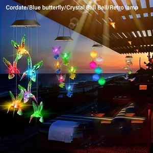 Outdoor LED solar wind chime, IP44 waterproof color changing wind chime light Hummingbird, love, butterfly wind chime LED decorative light Suitable for garden, balcony, party, patio, window decoration Garden Accessories