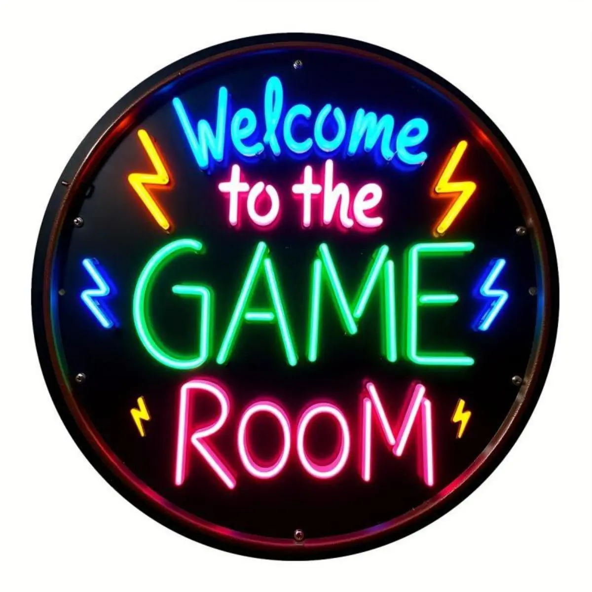 Welcome To The Game Room Neon Sign, 8*8 Inch Round Neon Sign, Waterproof & Weatherproof Neon Sign for Home, Office, Bar, Hotel, Garage, Garden Yard, Neon Light Sign