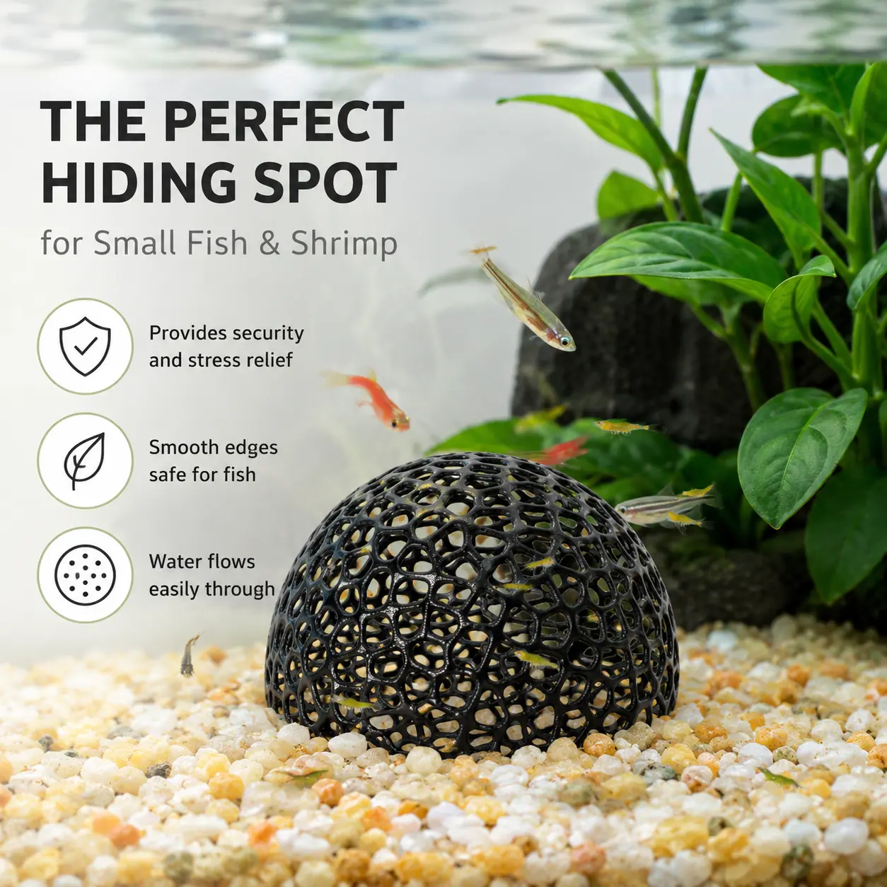 2 Counts 10cm Diameter Aquarium Shrimp Hideout, Hollow Hemisphere Sinking Shelter for Small Fish and Shrimp to Hide in Fish Tank