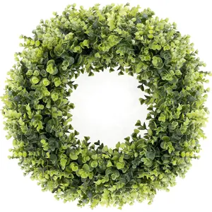 24In Large Boxwoods Door Wreaths for Front Door Spring Summer Outside  Season Green Year Round Artificial Greenery Wreath for Wall Window Rustic Farmhouse  Outdoor Indoor Decorations