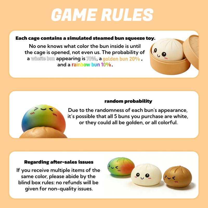 Expressive Big Dumpling Squishy - Mystery Bun Fidget Toy, Soft TPR Material, Stress Relief, Unboxing Surprise,Random Style per Pack.Valentine's Day and Easter gifts, suitable for children to exchange gifts