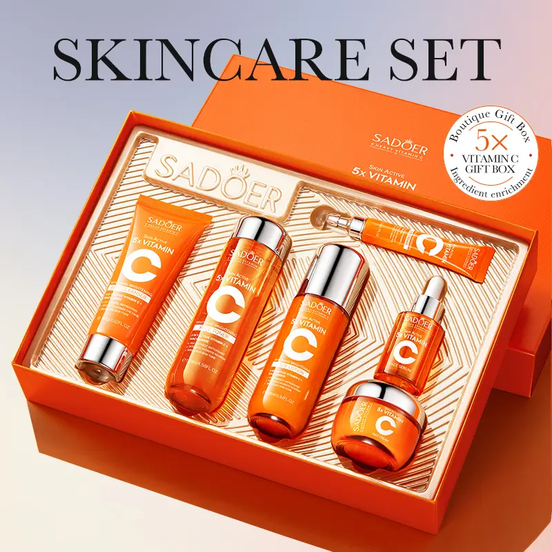 Korean 5X Vitamin C Skincare Set, 6-in-1 Skincare Gift Set with Cleanser, Toner, Serum, Lotion, Eye & Face Cream - Moisturizing Anti-Aging Brightening