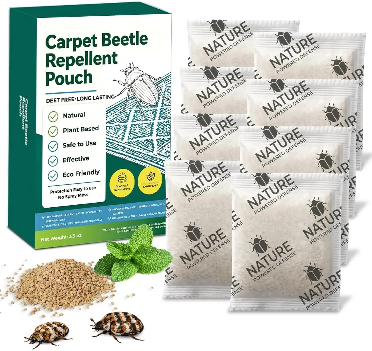 Carpet Beetle Repellent 8 Pack, Plant-Powered Cedarwood Sachets for Wool, Clothes, Fabrics, Pro-Active Deterrent for Carpet Beetle Larvae & Eggs, Long-Lasting Indoor Protection for Pest Control