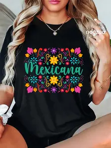 100% Cotton Mexicana Latina Mexican Girl Flowers Mexico Woman T-Shirt