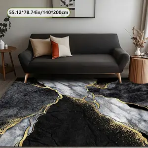 Velvet Home Rug, Nordic Gold Marble Print Art Design, Indoor Outdoor Holiday Decor Carpet for Hallway Living Room Bedroom Door Mat, Abstract Marble Rug