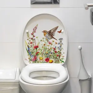 A piece of (30*30cm) flower and spring bird toilet sticker, bathroom toilet decorative sticker, self-adhesive Bathroom Decorations, Bathroom Decor Supplies M10230