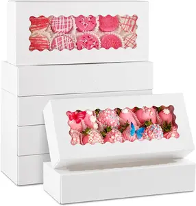 30 Pack Auto Pop-up Cookie Boxes with Window,  White Bakery Boxes Treat Boxes for Chocolate Covered Strawberries, Cake Pops, Donuts, Cocoa Bombs, Sugar Cookies, Pastries