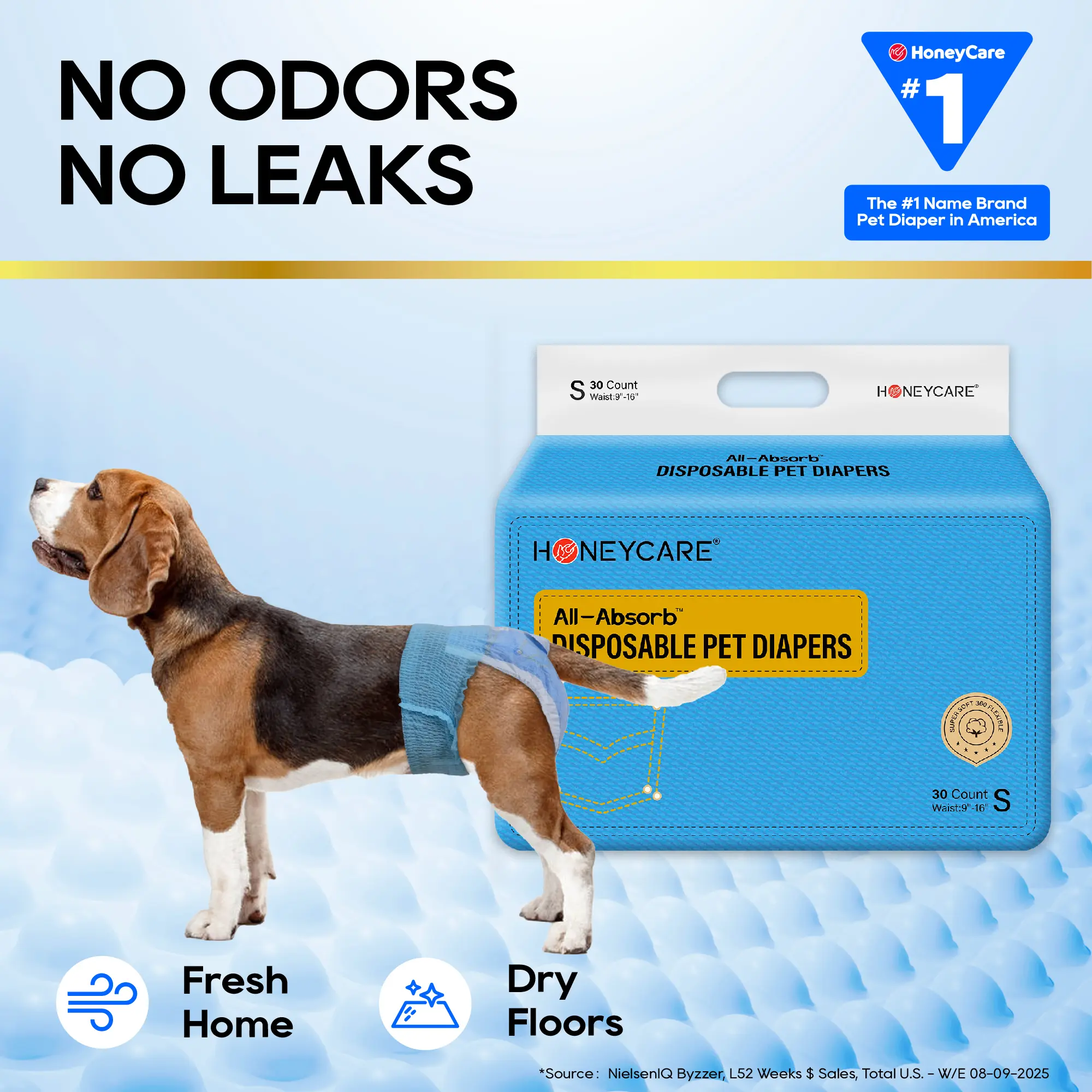 [B] HoneyCare Disposable Female Male Dog Pull-Up Diapers Wraps, Super Absorbent, Breathable, Wetness Indicator, Cute Suspenders Design, Absorbent Liner Nappies