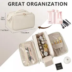 Large Toiletry Bag for Women, Large Opening Waterproof Cosmetic Travel Bags for Accessories, Portable  Makeup Organizer with Upright Brush Pocket Double Zipper