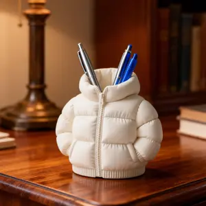 Cute Cartoon Pen Holder Storage Box, Desktop Decoration Office Creative Ornament, New Novelty Down Jacket Pen Holder, 3D Printed Student Desk Organizer, Stationery Organizer