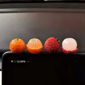 4pcs Realistic Fruit Car Ornaments, Cute & Lychee Resin Miniatures, Dashboard Decor for Aesthetic Car, Car Interior Decor, Stylish Car Accessories
