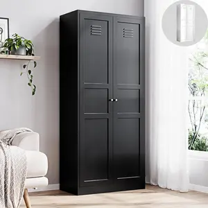 Yizosh Metal Storage Cabinet with 2 Doors & Adjustable Shelves 71" White Kitchen Pantry 5-Tier Tall Steel Locker for Kitchen Living Room Dinning Room