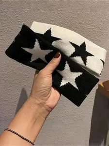 Unisex Knitted Embroidered Star Pattern Sports Headband, Y2K Style Fashion Hair Accessory for Gym and Casual Wear, Sweat-Absorbent Design, Elastic Headbands, Sweat Absorbing Headband, Training Headband