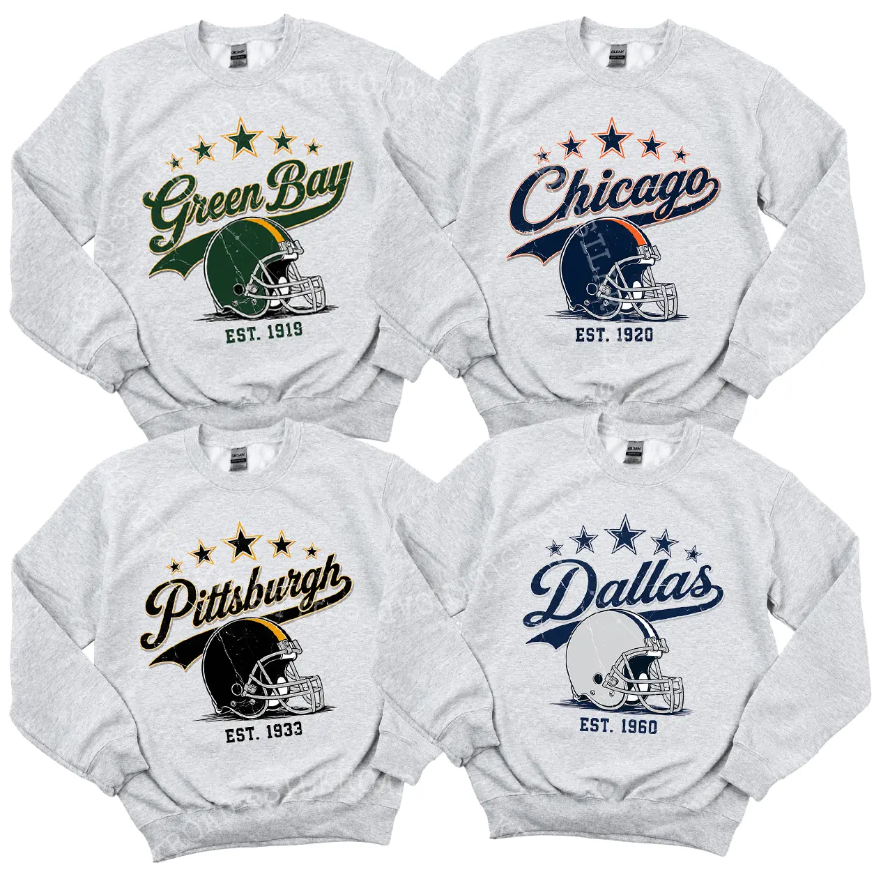 Vintage All Team Football Sweatshirt, Ash Grey Color Retro 1960sGame Day Crewneck, Unisex Pullover for Men and Women, Soft Cotton Blend Fan Gift, Classic Sportswear for Football Lovers - SR138