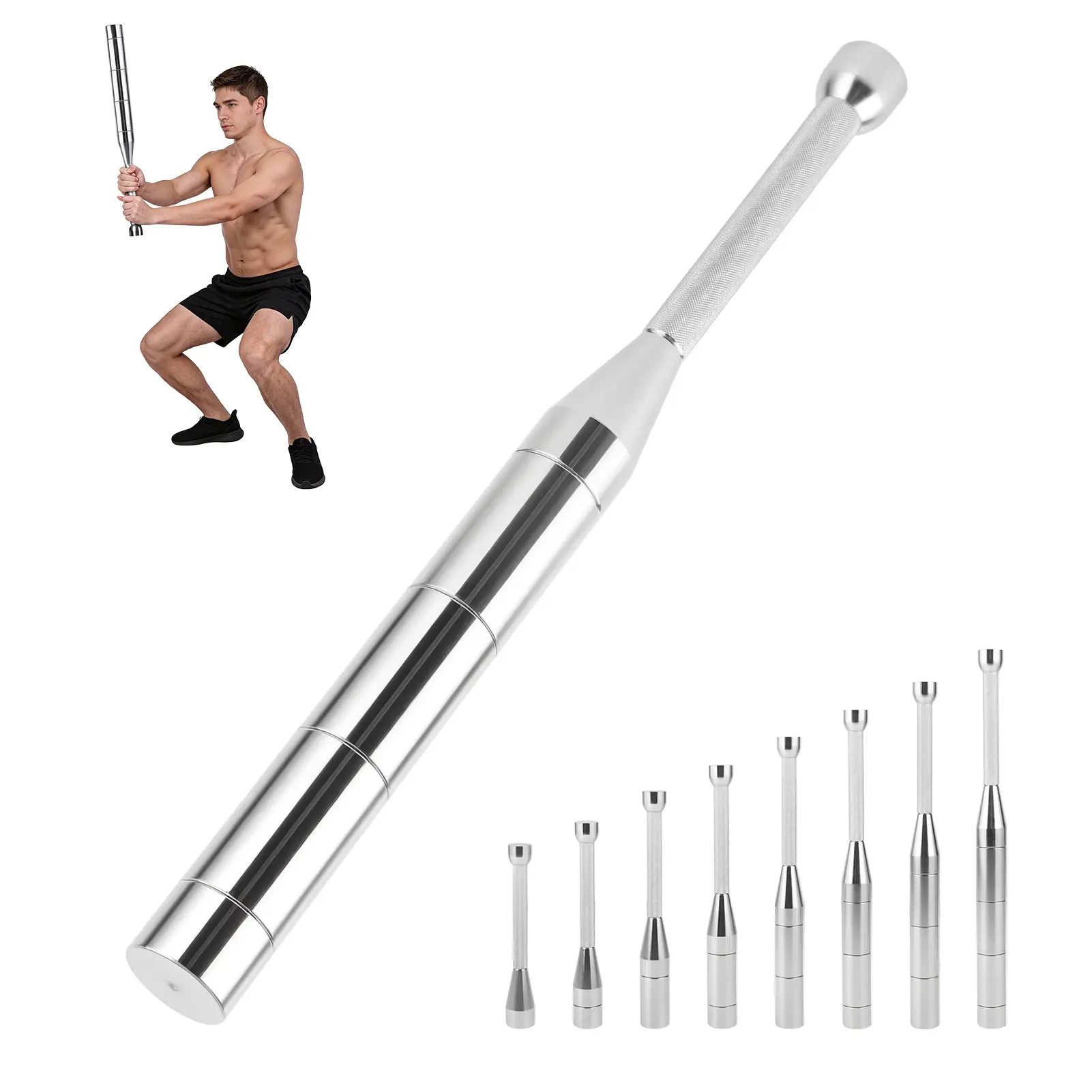 Adjustable Steel Macebell, 6.6-22 lbs Workout Clubbell with Anti-Slip Knurled Grip Handle for Enhancing Strength & Rehabilitation Exercises