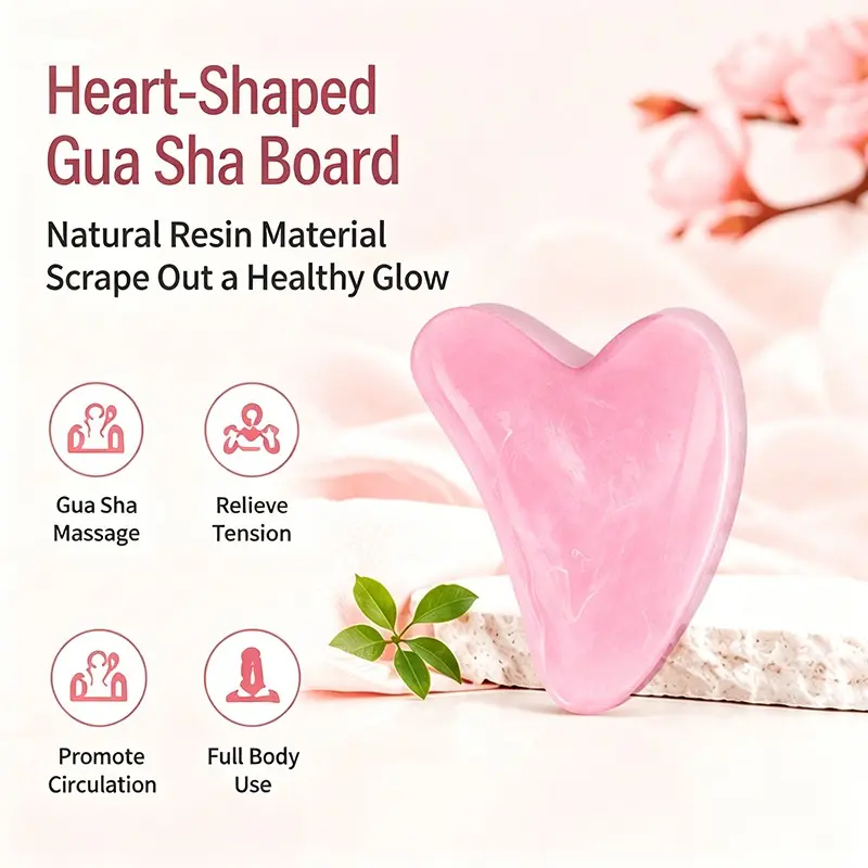 Heart-Shaped Gua Sha Tool, Natural Resin Facial & Body Massage Board, Neck, Back, Arms, Legs, Relaxation, Lymphatic Drainage, Body Care
