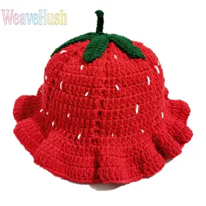 Women’s Hand‑Crocheted Strawberry Knit Bucket Hat, Viral Sweet Cute Ruffled Edge Pullover Wool Hat, Cozy Warm Fall & Winter Headwear, Versatile Casual Accessory for Daily Outfits, Outdoor Trips, Street Style & Trendy Cold‑Weather Occasions