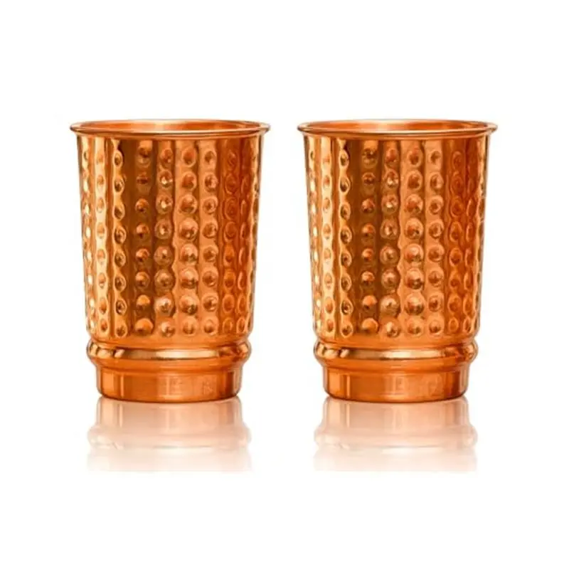 Set of 2 Pure Copper Cups for Drinking Water – 11.8 Oz Handmade Hammered Copper Tumblers for Ayurveda Health Benefits, Travel Water Glasses, Unlined & Uncoated 100% Pure Copper