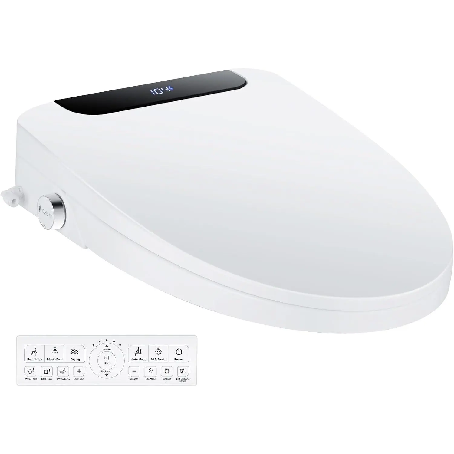Bidet Toilet Seat, Elongated, Electric, Warm Water, Air Dryer, Heated Seat and Slow Close Lid, Front and Rear Wash, Night light, Wireless Remote, 102 (Elongated)
