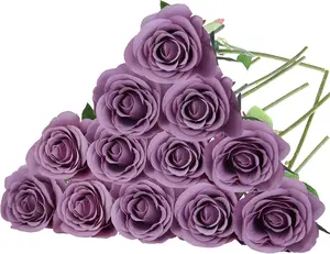 12 Pack Purple Roses Artificial Flowers with Stems Fake Lilac Roses for Wedding Centerpiece Table Vase Home Kitchen Party DIY Decor